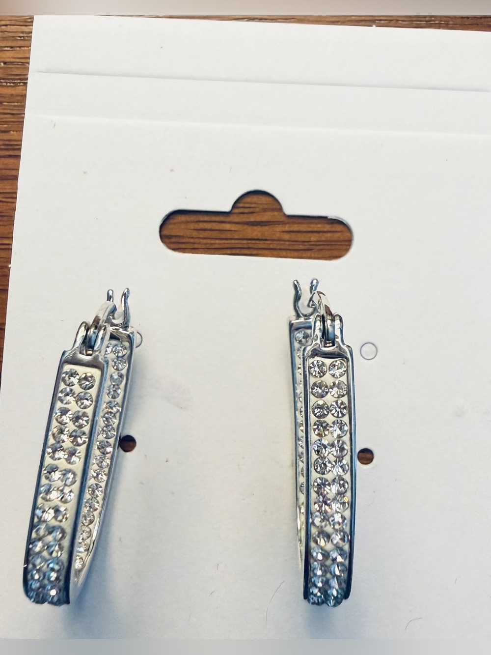 Source Unknown Silver Crystal Hoop Earrings